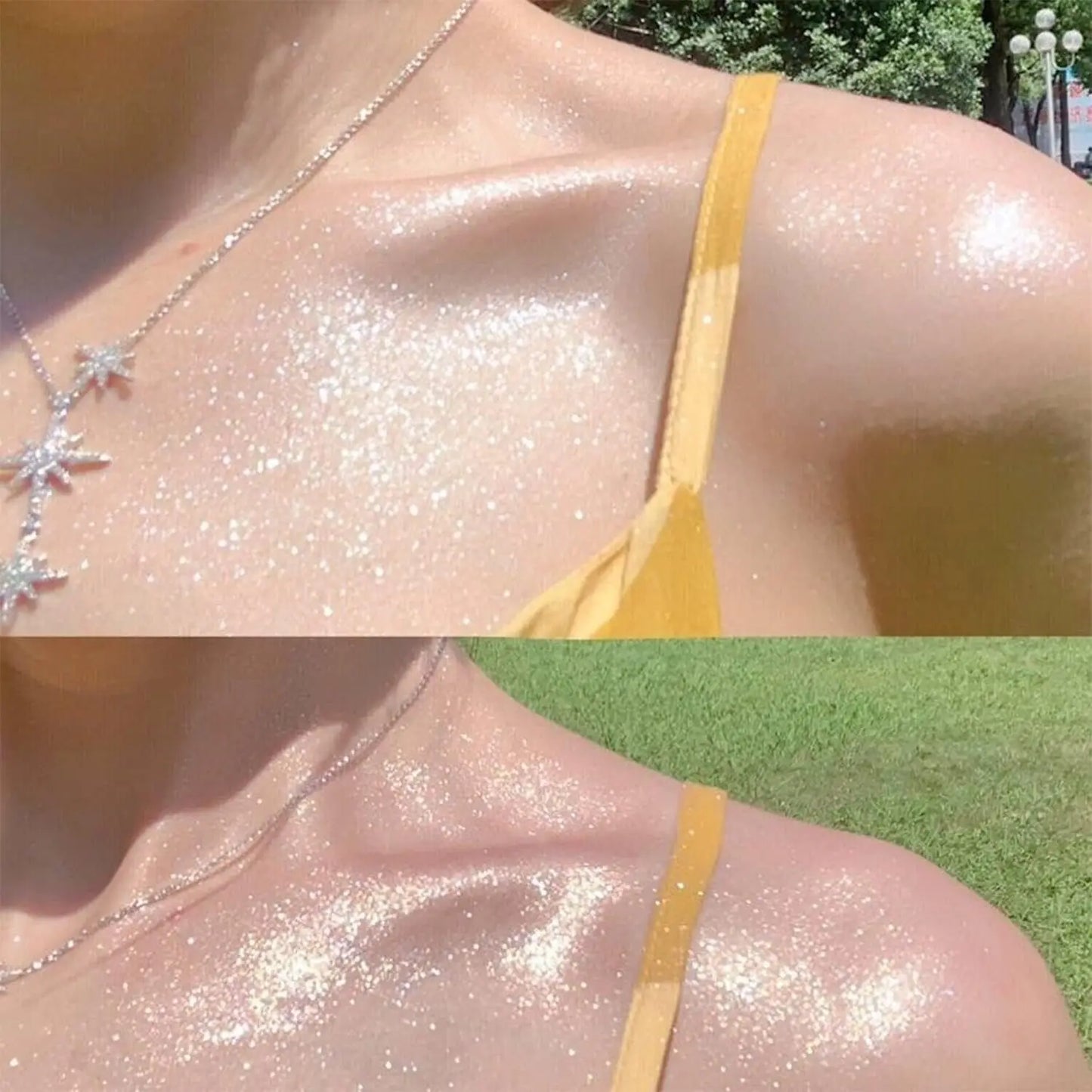¡Polvos tendencias en aerosol brillantes de diamantes para el cuerpo!