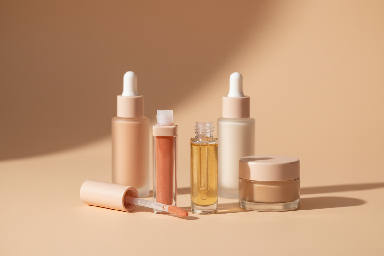 necesito que sea una coleccion de lip gloss, lip oil, sin titulos, aparte de skincare, del mismo formato anterior pero quitale los jabones y agregale lo solicitado